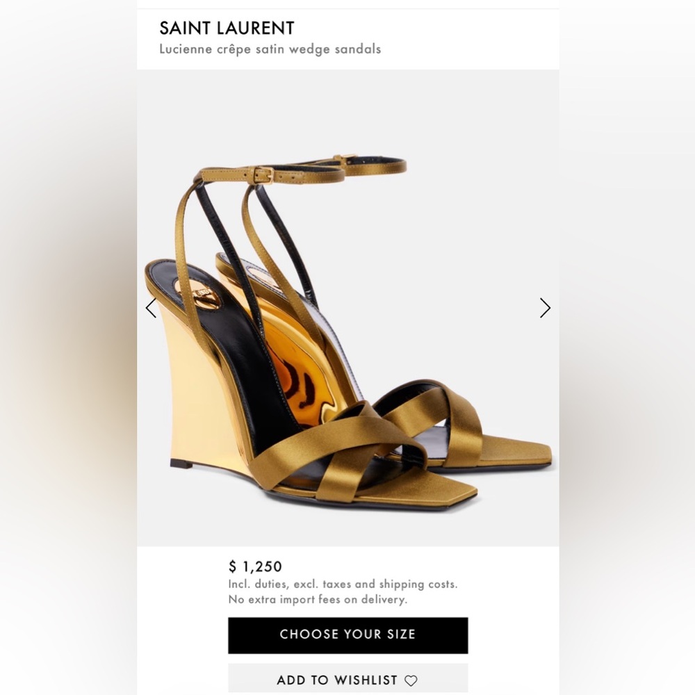 Yves Saint Laurent Gold Satin Wedge Sandals